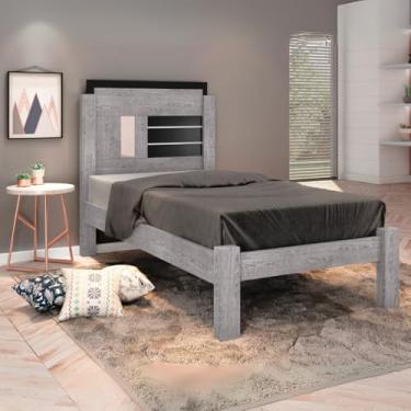 Imagem de Cama Solteiro Padrão MDF Detalhe em Espelho Amanda Cinza
