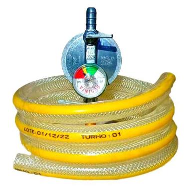 Imagem de regulador visor click com medidor gás mangueira pvc 5 metros - VINIGÁS