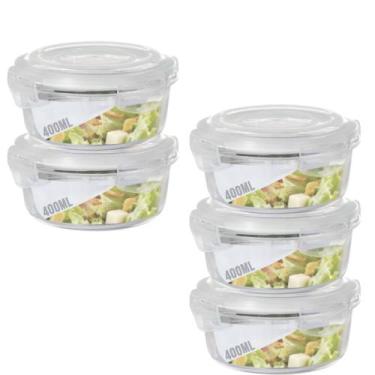 Imagem de 5 Potes Vidro 400ML Microondas Alimento Redondo Hermetico - QUALITY HO