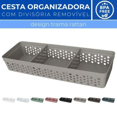 Imagem de Cesto Organizador Trama Rattan c/ Divisória Removível 34x11 - Usual Ut