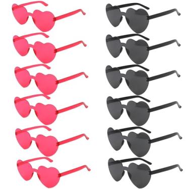Imagem de AMCAMI 12 pares de óculos de sol em forma de coração para mulheres, óculos coloridos em forma de coração, lembrancinhas de despedida de solteira, Rosa vermelha e preta, Medium
