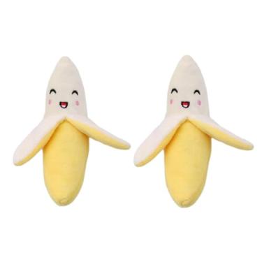 Imagem de GANPUB 2 peças de brinquedos para cães, brinquedos para cães Squeeze Squeaker, brinquedos de pelúcia para mastigar para cães, suprimentos para animais de estimação (banana)