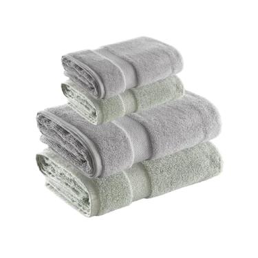 Imagem de Jogo de Toalhas Super Soft Zero Twist 4 Pe�as � Banh�o e Rosto � 500g/m� � Toque Macio, Alta Absor��o e Secagem R�pida � Altihaus (Verde/Cinza)