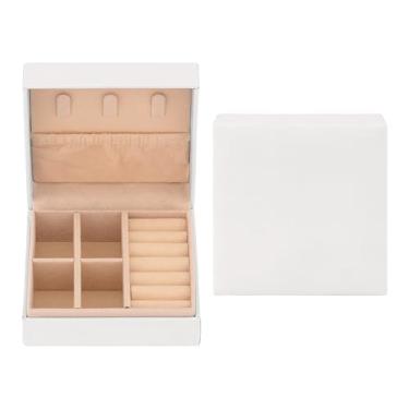 Imagem de Caixa de joias de viagem para mulheres, presente de aniversário, pequena bolsa organizadora de joias de couro PU, suporte para exibição de armazenamento, 8,9 x 9 x 3,8 cm, branco
