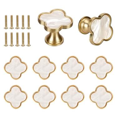 Imagem de IUMLXJO 10 maçanetas de armário de trevo de quatro folhas com parafusos, puxadores de gaveta dourados, puxadores modernos de armário de porta de orifício único, liga de zinco para móveis de cômoda de