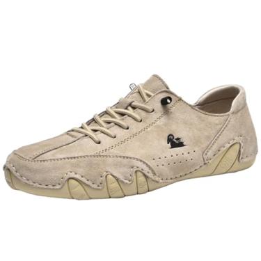 Imagem de OJPO Tênis de condução masculino casual, sem cadarço, moderno, confortável, feito à mão, Chukka, vestido casual, Caqui, 6.5 Wide