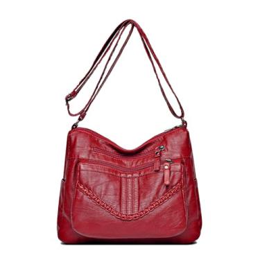 Imagem de GearMstr Bolsa de couro macio com estampa de crocodilo moderna bolsa tiracolo de ombro ajustável para uso diário feminino, Vermelho A