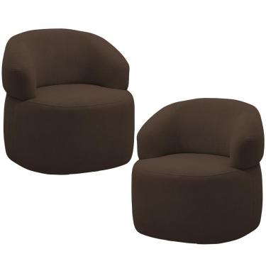 Imagem de Kit 2 Poltronas Giratórias Sala De Estar Living Orgânico Carmen F04 Veludo Marrom - Lyam Decor