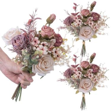 Imagem de KRYOSAUR Song of the Wind Bouquet – Buquê de flores artificiais de malva empoeirada, flores de seda sintética com rosas de peônia e eucalipto para vaso de outono ou casamento (3)