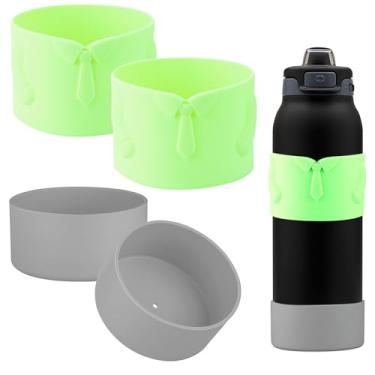 Imagem de Água de silicone para garrafa de água Ello Cooper de 946 ml, manga para copo para garrafa Ello Pop & Fill de 946 ml, proteção superior e inferior capa protetora antiderrapante (verde/cinza, 946 ml)
