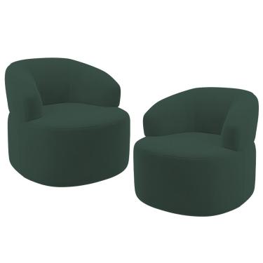 Imagem de Kit 02 Poltronas Giratória Orgânica Para Sala de Estar Living Helena L02 Suede Verde Musgo - Lyam Decor