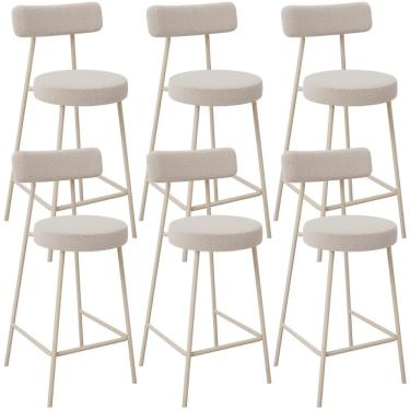 Imagem de Kit 06 Banquetas Baixa Cozinha Sala Jantar Bancada Milão Arena L02 Bouclê Bege - Lyam Decor