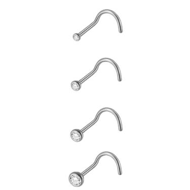 Imagem de Niaspi Conjunto de anéis de nariz de strass minúsculo para mulheres 20G minimalista 1,5-3 mm CZ cristal saca-rolhas joias minimalistas piercing de narina, 20g, Titânio, Sem Pedra Preciosa