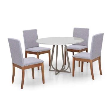 Imagem de Mesa de Jantar 4 Cadeiras Herval Geneva, Off White/Amêndoa, 110 cm