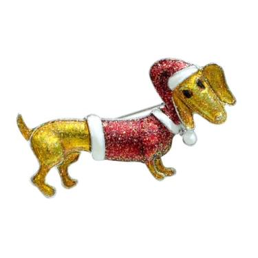 Imagem de Broche de cachorro Dachshund de Natal para mulheres meninas esmalte filhote animal animal de estimação chapéu de Papai Noel alfinetes de lapela clipes suéter, vestido, camisa, casaco, crachá, roupas