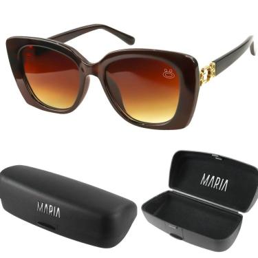 Imagem de Case Oculos Sol Vintage Social Feminino Proteção Uv Praia Delicado Oval Acetato Marrom Moda Luxo