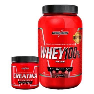 Imagem de Whey 100% Pure 907g Pote Creatina 300g Integral Médica Sabor Chocolate