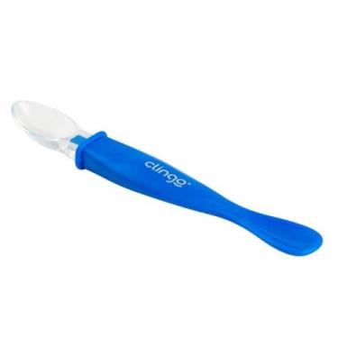 Imagem de Colher Infantil Ponta Dupla Silicone Azul Clingo