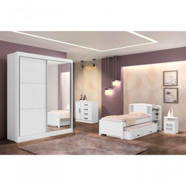 Imagem de Guarda Roupa Solteiro Com Espelho 2 Portas 3 Gavetas Athenas -branco Móveis D'doro