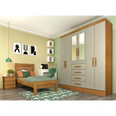 Imagem de Guarda Roupa Casal Com Espelho 6 Portas 4 Gavetas - Arizona-cinamomo-off White - Tcil Móveis