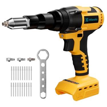Imagem de Kit de ferramentas de porca de rebite sem fio compatível com bateria Dewalt 20V (apenas ferramenta), pistola de rebite sem escova com 3 tamanhos (1/20.3 cm, 5/81.3 cm, 3/40.6 cm) rebites e cabeça de