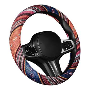 Imagem de NYTKL Capa de volante de carro Boho, estilo étnico, antiderrapante, pano de linho grosso, protetor de volante boêmio para a maioria dos caminhões SUVs Vans, acessórios para carro (estilo C)