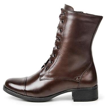 Imagem de Coturno feminino cano médio couro cor marrom salto baixo Pierrô (35)