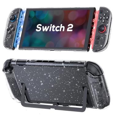 Imagem de TIKOdirect Capa transparente compatível com Nintendo Switch 2 (2025), capa protetora fina de policarbonato para Joy-Con, capa rígida com antiarranhões e absorção de choque, glitter