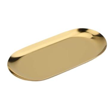 Imagem de Bandeja decorativa luxuosa de aço inoxidável para joias e alimentos dourados(1)