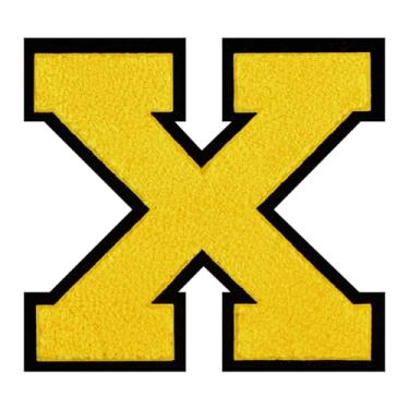 Imagem de 1 PÇ Patch de letra de chenille amarelo de 15 cm com borda preta – Remendos do alfabeto para roupas, jaquetas, mochilas, chapéus para decoração personalizada, nome personalizado e artesanato. (X)