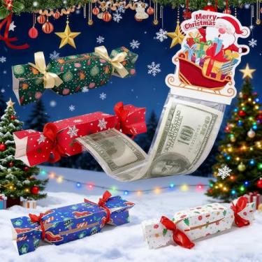 Imagem de 4 peças de caixa de dinheiro de Natal para puxar dinheiro, caixa surpresa engraçada caixa de presente de dinheiro