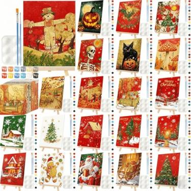 Imagem de Zhanmai Pacote com 20 telas pré-desenhadas para pintura, kit de pintura em tela desenhada, telas pré-impressas para beber e pintar lembrancinhas de festa "faça você mesmo", presentes de aniversário