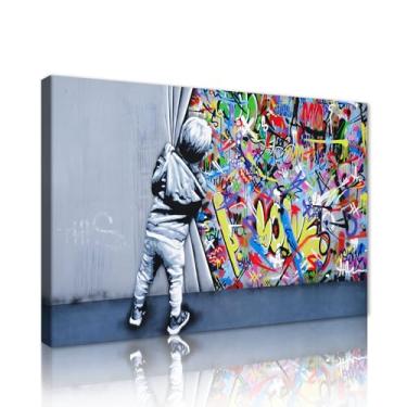 Imagem de Yeesjoee Banksy Wall Art Graffiti Art Wall Decor Atrás da Cortina Poster Impressão em Tela Graffiti Colorida Arte para Sala de Estar Quarto, 30,5 x 40,6 cm