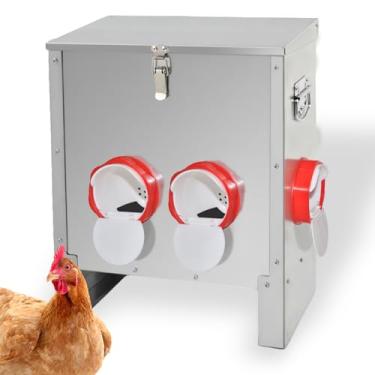 Imagem de XKV Alimentador de frango automático de metal 13,6 kg com 4 portas, sem desperdício de alimentação, suporte para todas as estações, resistente ao clima e à prova de animais, adequado para frango