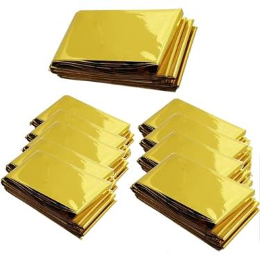 Imagem de JUBSOSCAMP Cobertores térmicos de emergência Mylar – Kit de sobrevivência para ambientes externos, acampamento, caminhada (ouro, 12 peças)