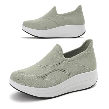 Imagem de RUIDENG Mocassins Ortopédicos Femininos Confortáveis, Calçados Sem Cadarço, Almofadas Para Caminhada, Sola De Balanço 2" Verde, Tamanho 10