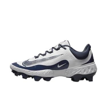 Imagem de Nike Chuteiras de beisebol Alpha Huarache Elite 4 Low MCS JRD (FZ1362-400, azul-marinho meia-noite/ouro metálico), Branco/Azul-marinho, 46