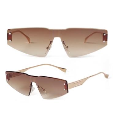 Imagem de HCHES Óculos de Sol Femininos e Masculinos com Armação Dourada, Sem Aro e com Proteção UV400 e Lentes Degradê (9)