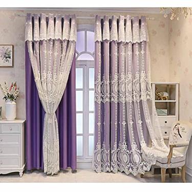 Imagem de Cortina blackout de camada dupla com sobreposição de tule, voile blecaute branco bordado em camadas sólido drapeado painel de sanefa, sala de estar, quarto de menina, isolamento de poupança de energia