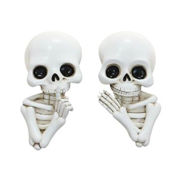 Imagem de Decoração de caveira - Estátua de caveira com pose de espiar, com fita de resina sem vestígios, decoração de canto de porta gótica para apartamento noite de filme de terror festa de Halloween