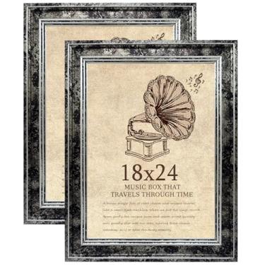 Imagem de TKYGU Porta-retrato 45 x 61 cm com conjunto de 2 vidros verdadeiros, molduras vintage - molduras de estilo antigo para parede - Moldura ornamentada para escritório preto rústico ou decoração de casa