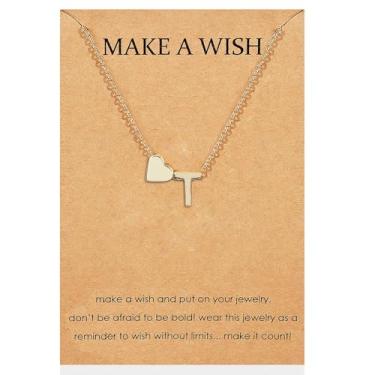 Imagem de YANCHUN Colar Make A Wish para mulheres, coração, inicial e delicada, colar moderno com nome do alfabeto, colar com pingente de inicial, presente de aniversário e Natal para guardar meias, Adjustable,