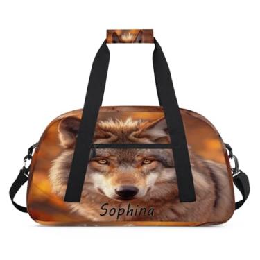 Imagem de Bolsa esportiva personalizada, animal, lobo, galáxia, universo com nome, bolsa de dormir personalizada, bolsa de fim de semana, bolsa de treino para dança, balé, academia, ginástica, mala, viagem