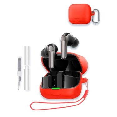 Imagem de Capa para EarFun Air Pro 4+ 2025, capa protetora de silicone macio WUNIAK portátil resistente a arranhões com kit de limpeza, mosquetão e cordão para EarFun Air Pro4+, vermelha