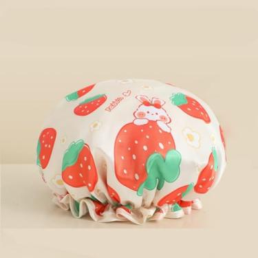 Imagem de Touca de banho de camada dupla impermeável impressa em cetim chapéu de cabelo adulto para banhos de xampu, toucas reutilizáveis, toucas de chuveiro