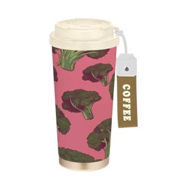 Imagem de Blueangle Caneca de café isolada com padrão de brócolis - Copo de aço inoxidável à prova de derramamento e vazamento para acampamento e ar livre, garrafa de água reutilizável de 505 ml com tampa (505)
