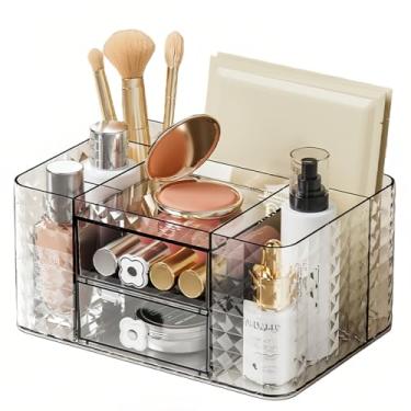 Imagem de Johehe Organizador de maquiagem com gavetas e armazenamento transparente – Organizador de balcão e bancada de banheiro para pincel de maquiagem, batons, esmaltes, perfumes, paletas de sombras e