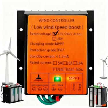 Imagem de HYZHANHONG Controlador de Carga MPPT 9000W 12V 24V AUTO 48V Regulador de Tensão para Baixa Velocidade do Vento à Prova de Água Controlador de Vento para Gerador Eólico (Amarelo),Yellow,12V