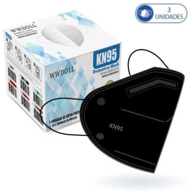 Imagem de 03 Máscaras KN95 Descartáveis Preta WWDoll com Filtro Clipe para Nariz