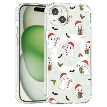 Imagem de AdorableWhimsy Capa para iPhone 16 Pro Max, compatível com MagSafe Cute Ghost Boo Christmas Xmas Design Capa Magnética Transparente À Prova de Choque Capa Fina para Mulheres e Meninas